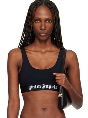 Palm Angels Black Logo Crop Sports Bra